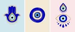 Evil Eye Or Turkish Eye Symbols And Icons Set. Modern Amulet Design And Home Decor Idea