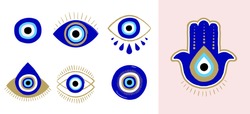 Evil Eye Or Turkish Eye Symbols And Icons Set. Modern Amulet Design And Home Decor Idea