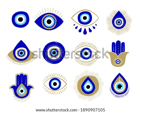 Evil eye or Turkish eye symbols and icons set. Modern amulet design and home decor idea Сток-фото © 
