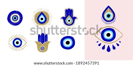 Evil eye or Turkish eye symbols and icons set. Modern amulet design and home decor idea Сток-фото © 