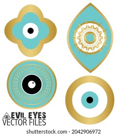 Evil eye vector gold seamless pattern occult symbol, line art collection . Hamsa eye, magic eye, decor element. Blue, white, golden eyes. pattern Fabric, textile , texture wallpaper.