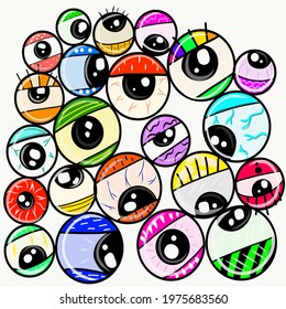 Evil eye vector isolated doodle illustration. Vector eyes collection, colored eye set