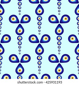 Evil eye vector pattern. Turkish bead background.