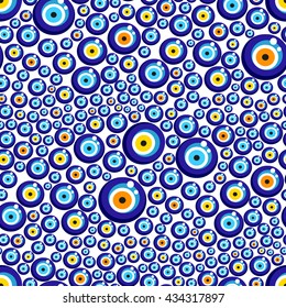 Evil eye vector pattern. Turkish bead background.