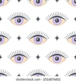 evil eye vector seamless pattern, magic, witchcraft, occult symbol, line art collection, print with magical eye isolated on white, decor element