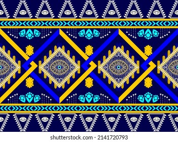evil eye vector seamless pattern. Ethnic evil eyes geometric pattern seamless design for cloth, scarf, wallpaper, printed, carpet, wrapping, Batik, fabric, Vector illustration. Vector seamless.