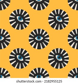 Evil eye vector seamless pattern. Magic, witchcraft, occult symbol, psychedelic style. Magic eye, decor element. Blue eye in a circle. Fabrics, textiles, souvenirs, wallpapers.