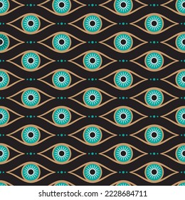 Evil eye vector seamless pattern. Magic, witchcraft, occult symbol, line art collection. Hamsa eye, magical eye, decor element. Blue, white, golden eyes. Fabric, textile, giftware, wallpaper.