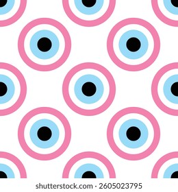 Evil Eye Vector Seamless Pattern Digital Paper – Mystical Blue and White Protection Symbol, Boho Spiritual Background, Greek and Turkish Amulet Design, Magic Talisman Print for Sublimation and Crafts