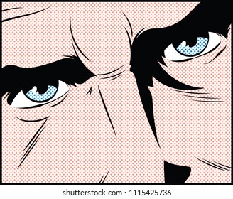 Evil Eyes Close Up Comic Illustration - Vector