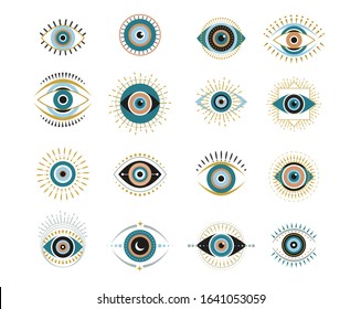 Evil eyes collection. Contemporary modern, trendy vector illustrations, home decor idea