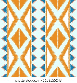 Evil eyes seamless geometric pattern with geometric elements, Blue and Orange color