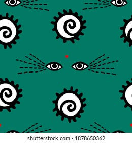 Böse Augen nahtloses Muster. Farbige Augen mit Leinen verschiedenen Formen in flachem Design für Textilien, Druck, Bekleidung. Moderne, trendige Vektorgrafik
