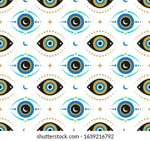 Patrón impecable de ojos malvados. Ilustraciones vectoriales modernas y modernas, idea de decoración doméstica