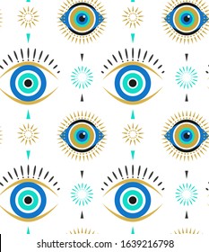 Patrón impecable de ojos malvados. Ilustraciones vectoriales modernas y modernas, idea de decoración doméstica