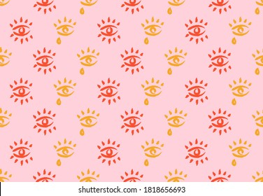 Patrón impecable de ojos malvados. La mano dibuja ojos abstractos, el garabato da forma al estilo de las caricaturas. Ilustración vectorial moderna y contemporánea