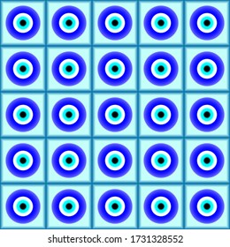 Patrón impecable de ojos malvados. Los ojos turcos tienen un fondo. Diseño geométrico degradado. Patrón de mosaico vectorial azul. Patrón sin foco. 