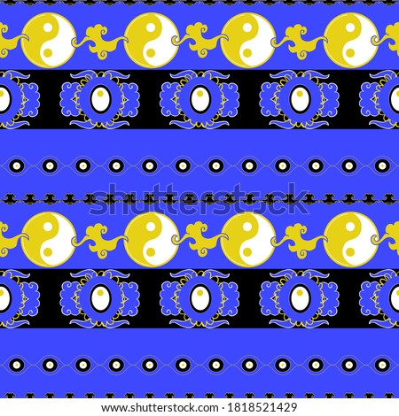 Evil eyes seamless pattern with in yan symbol. Modern style. Hand drawn witchy talismans. Good luck. Turkish tile
