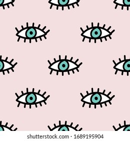 Evil eyes seamless repeat vector pattern for wrapping paper, fabrics, textile.