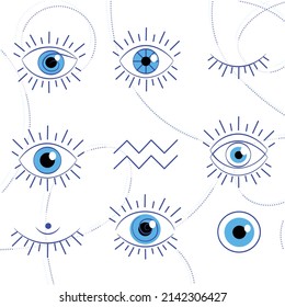 Evil eyes set. Simple flat design. Outline eyes symbol. Vector illustration.