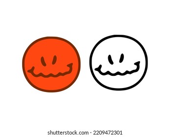 Evil face emoticon in doodle style isolated on white background