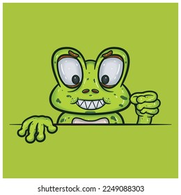 Evil Face Expression With Frog Cartoon. Vector and Illustration