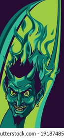 Evil face with flames vector illustration design