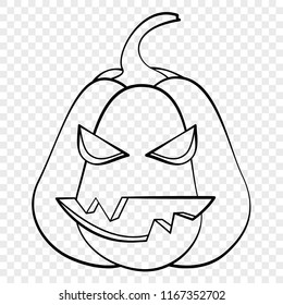 Evil face Halloween pumpkin emotion outline drawing for laser cutting, festive decor, stickers.