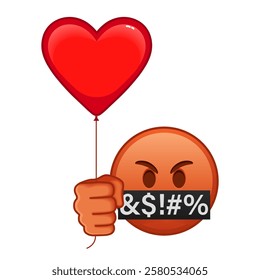 Evil face with hidden symbols with red heart baloon Large size of red emoji smile