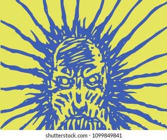 The evil face of the monster is from the worst nightmares. Vector illustration in horror genre.