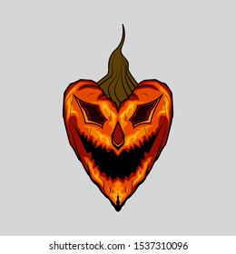 Evil Face Pumpkin Halloween Heart