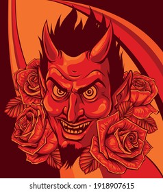Evil face with red roses. Illustration vector image