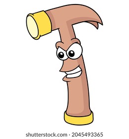 The evil faced hammer is ready to hit, vector illustration art. doodle icon image kawaii.
