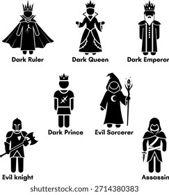 Juego de iconos de Vector de personajes de fantasía malvada