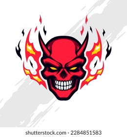 Logo de la mascota del cráneo rojo del diablo