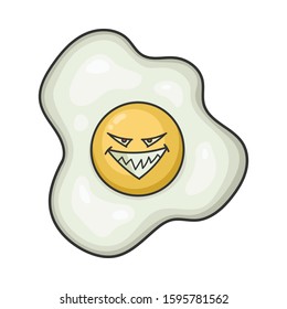 Evil fried egg cartoon illustration isolated on white