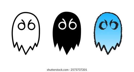 Evil ghost icon set. Scary hand-drawn Halloween character vector illustration. Nightmare symbol. Horror ghost pictogram collection. Ghostly monster silhouette. Mystery shadow creepy graphic design.