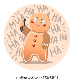An evil gingerbread Man eating a human and laughing