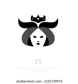 Evil girl face logo with style negative space suitable for many creative business orientation
