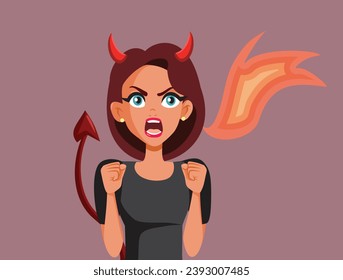 
Evil Girlfriend Spitting Fire when Talking Vector Cartoon Illustration. Mean demonic wife being nasty complaining and nagging 
