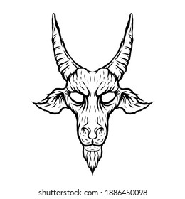 Ilustración de la cabeza de una cabra malvada. Baphomet. Ilustración para tatuajes, huellas, emblemas.