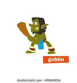 evil goblin with a cudgel. vector icon.