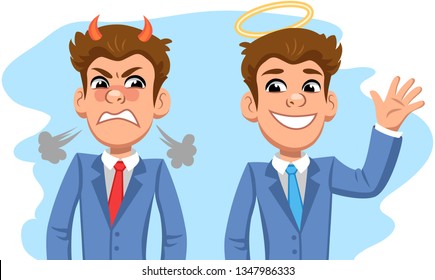 Evil and good office workers in suits. Vector Illustration.