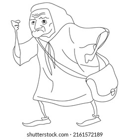 Evil grandmother, mythical character, in one line, popular vector style.