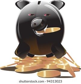 evil greedy black piggy bank
