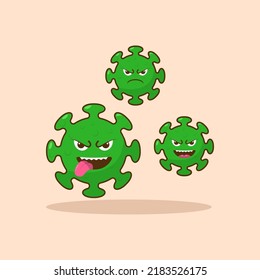 Evil green bacteria cartoon vector illustration