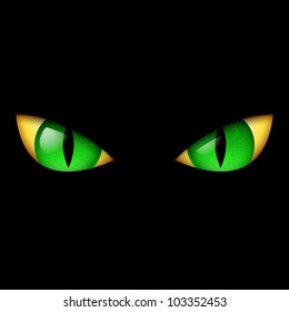 Evil Green Eye. Illustration on black background.