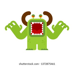Evil green monster with open mouth. Vector