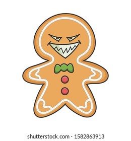 Evil Grin Christmas Holiday Ginger Bread Cookie Cartoon Character Isolated On White