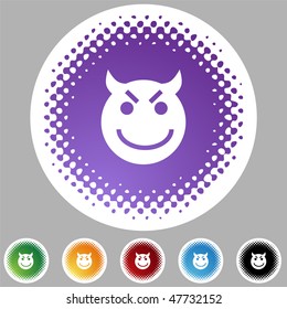 Evil grin emoticon isolated on a white background.